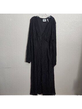 Reclaimed Vintage Black Button Down Long Lace Maxi Dress US 16 whimsigoth